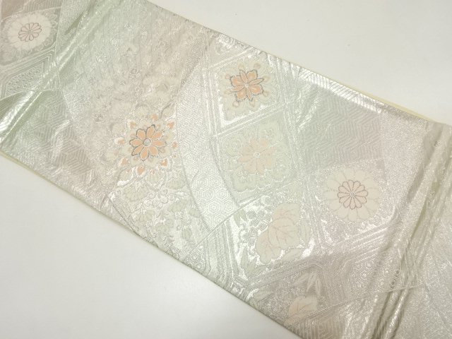 JAPANESE KIMONO / ANTIQUE PLATINUM DOUBLE FOIL FLORAL PATTERN WOVEN FU